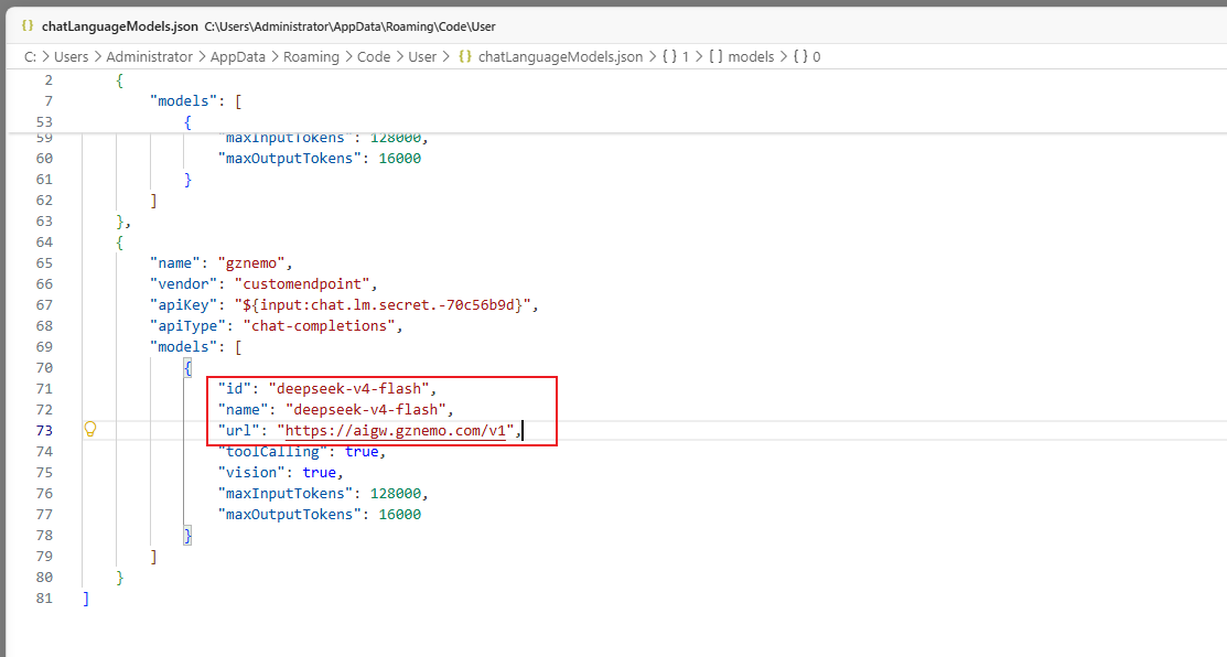 编辑模型配置 JSON